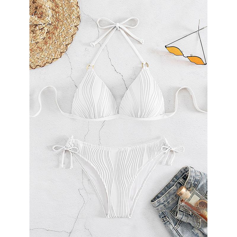 Sexy Bikini Damen Einfarbige Schnürung Rückenfrei Gepolstert Micro Badeanzug Push Up Strandbadeanzug Seitenbindung String Badebekleidung