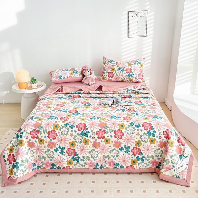 Flowers Style Summer Quilted Quilt 100% Cotton Fluffy Air Condition Thin Quilt Soft Comfortable Thin Blanket Machine Washable