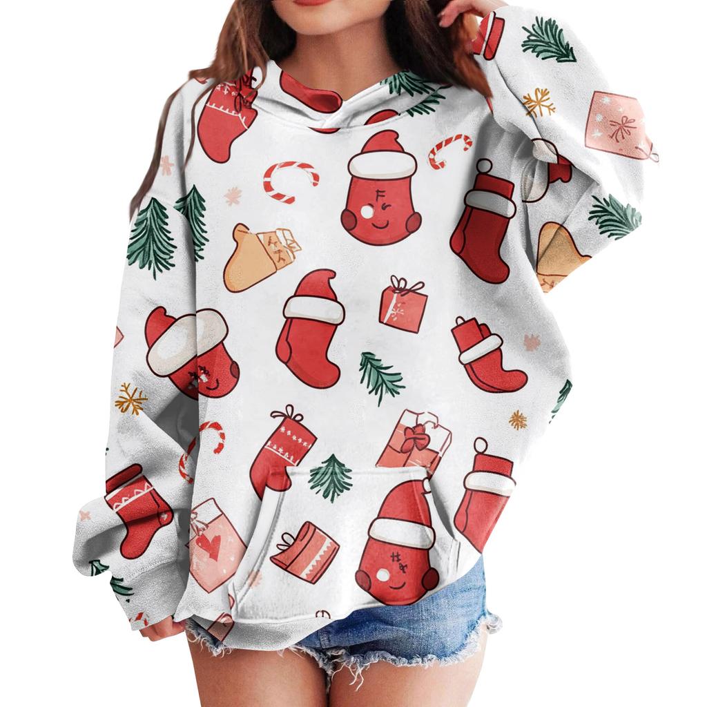 Sweatshirts For Teen Girls Hoodies Long Sleeve Drawstring Pullover Cute Oversized Hoodie Christmas Day