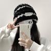 New Women's Wool Hat Winter Knitted Stripes Show Face Small Plush Warm Thickened Big Head Circumference Ear Protection Stacked Hat