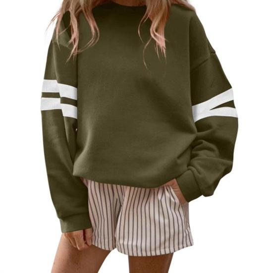 Женская толстовка с круглым вырезом, свободного кроя, с длинными рукавами, пуловер больших размеров, для осенне-весенней повседневной одежды. M армия зеленый