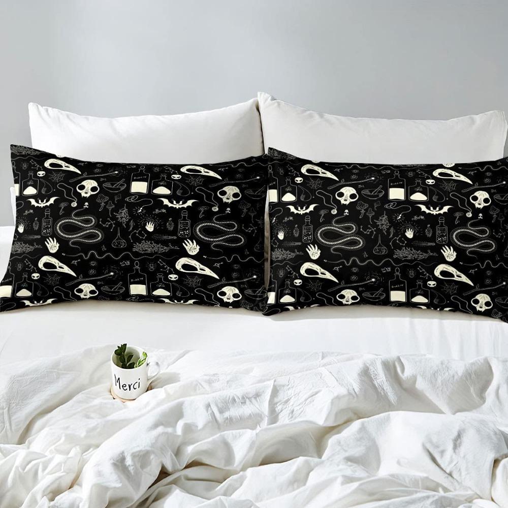 Skull Bedding Set Kids Scary Animal Skeleton Bedding & Linen for Boys Teens Halloween Bats Duvet Cover Breathable Horror Spider