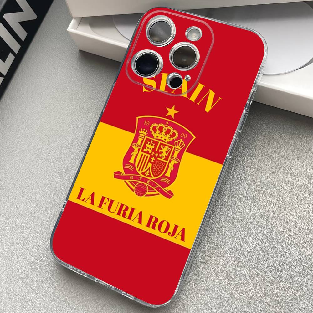 Spain Flag Phone Case For iPhone 17 16 15 14 13 11 12 Pro Max Mini Plus Shockproof Transparent Soft TPU