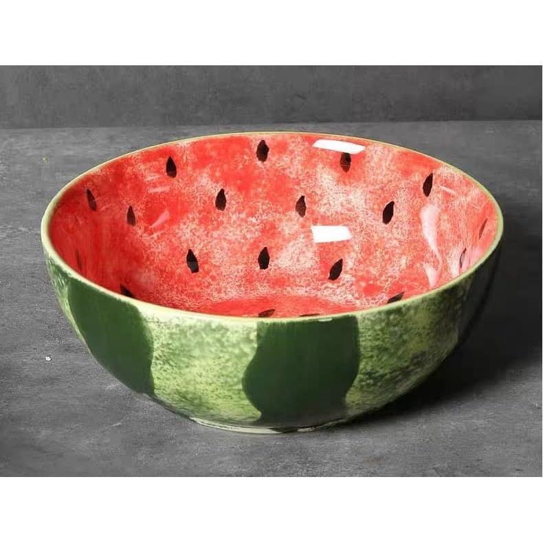 Japanese Tableware Underglaze Painting Watermelon Design Donburi Rice Bowl Cup Hand-painted Ceramic Art Style Cute Stylish Cafe Dinnerware Microwave