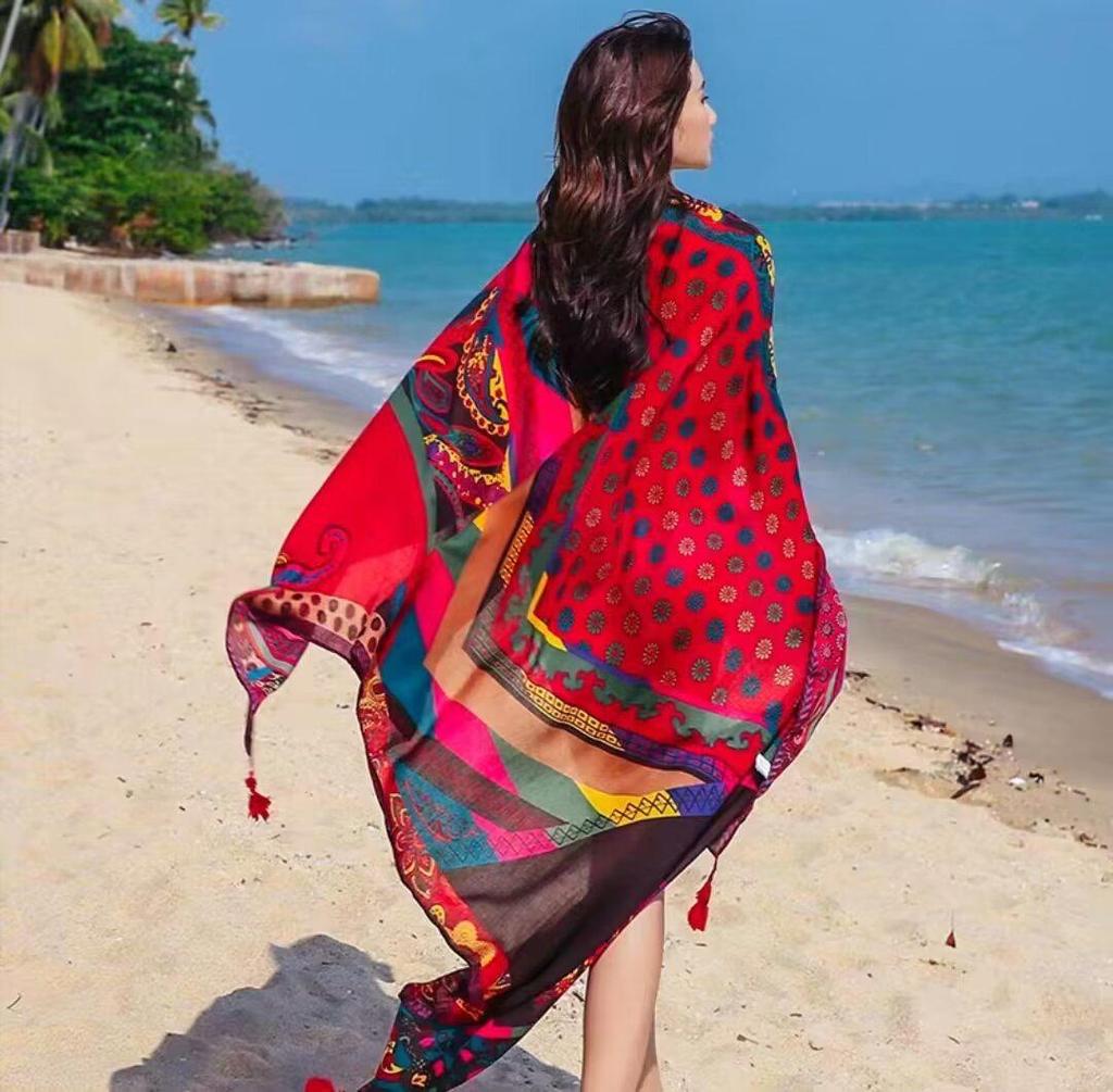 Women's Ethnic Silk Scarf: Sunscreen Shawl for Prairie Travel