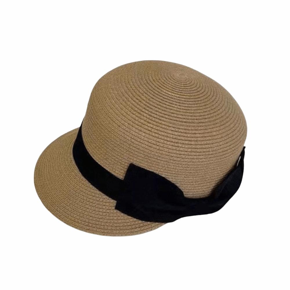 Grass Woven Shading Cap Bow Shaped Sun Hat Elegant Duckbill Hat  Summer