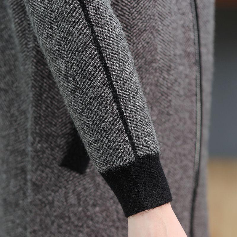 Middle Age Women Hooded Cardigan Spring Autumn Casual Coat Mom Long Sleeve Warm Wool Jacket Outerwear