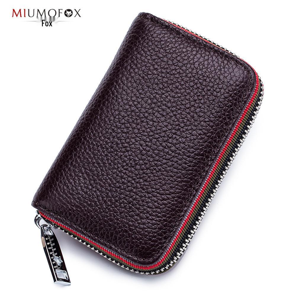 Fashionable RFID Accordion Cowhide Card Holder with Zipper for Ladies and Men