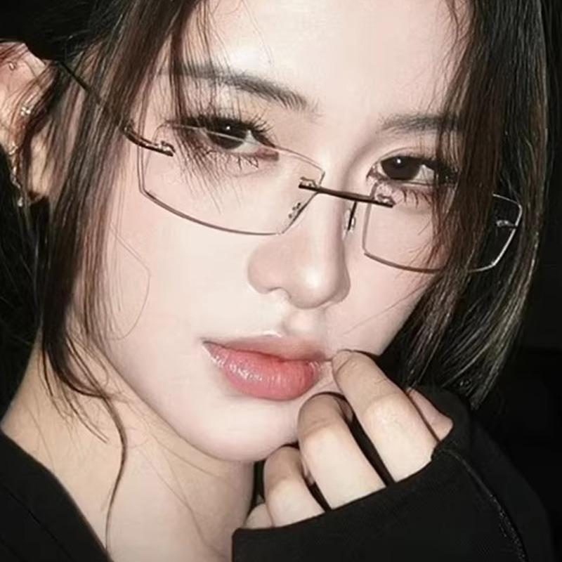 Korean INS Transparent Ultralight Rimless Glasses for Women Men Blue Light Blocking Glasses Rectangle Square Frameless Eyeglass