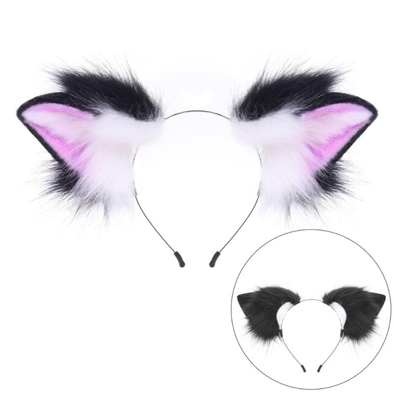 Realistic Kitten Ears Hairband Furry Headbands Plush for Coser Role Play and Photography Props