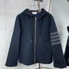 High-Quality Hooded Zipper Jacket with Four-Bar Stripe - Long Sleeve, Spring/Autumn Wear