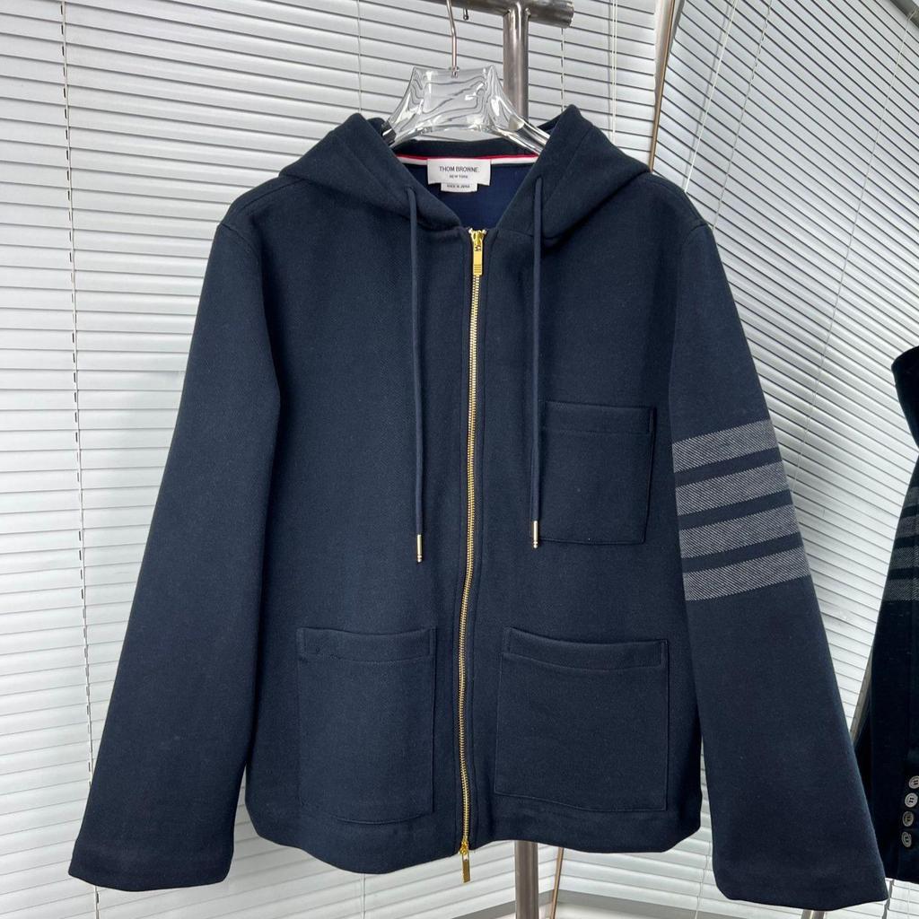 High-Quality Hooded Zipper Jacket with Four-Bar Stripe - Long Sleeve, Spring/Autumn Wear