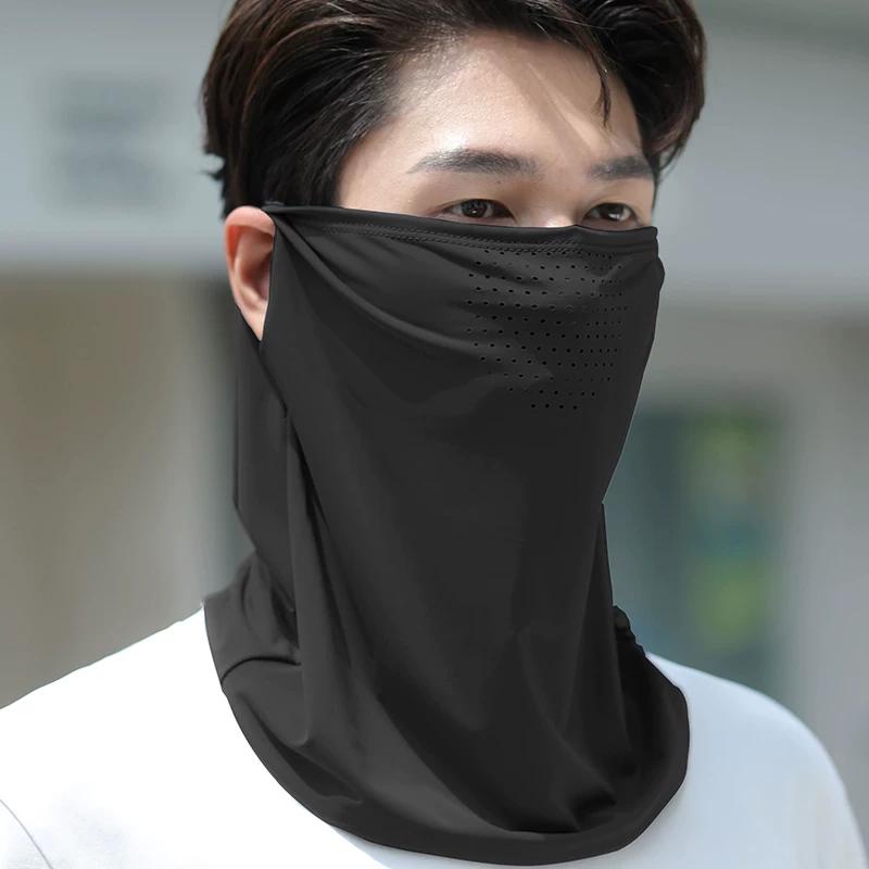 Sun Protection Mask for Men, Covering Full Face and Neck, Suitable for Cycling and Sports, with Ear Loops, Headscarf, Neck Protection, Ice Silk Neck