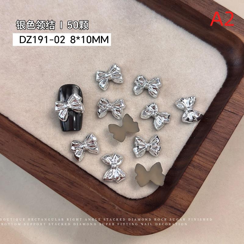 50Pcs Gold Silver Brief French Bow Tie Bowknots Ribbon Resin Nail Art Decorations Manicure Imitation Metal Charms