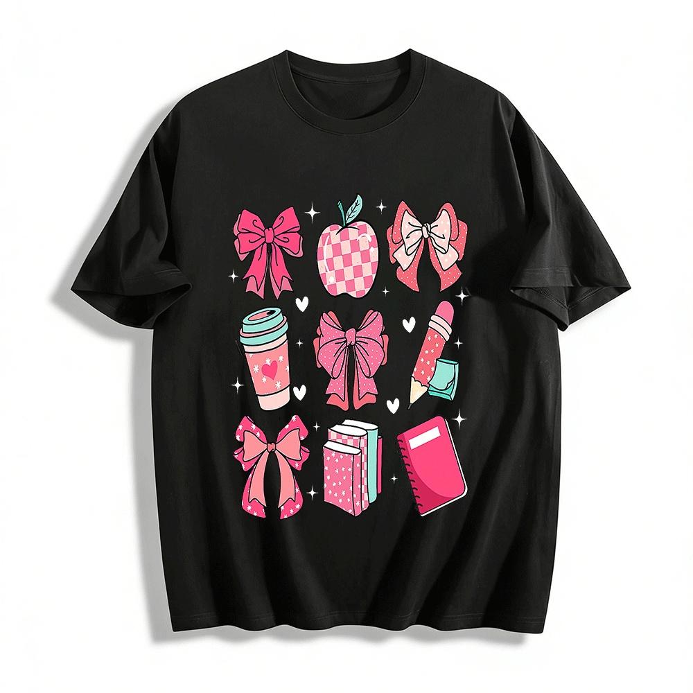 Coquette Bow Stationery Print Casual Top For Teens Pure cotton T-shirt XXS