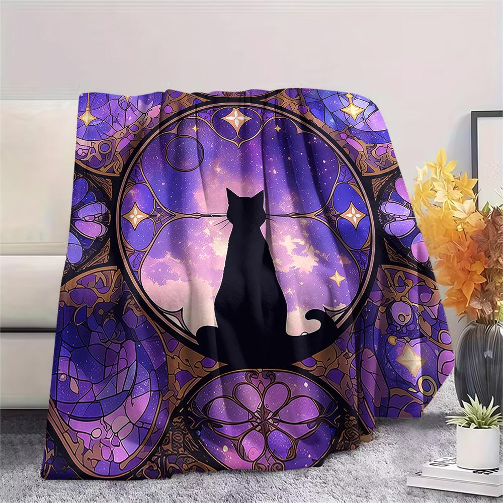 Black Cat Print Flannel Blanket, High Quality Comfortable for All Seasons, Home Decor, Warmth and Comfort, Perfect for Christmas Gifts