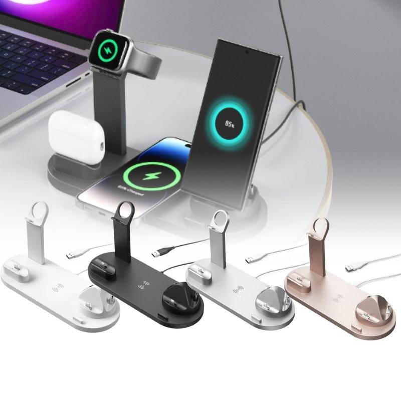 New Wireless Charger 15w Three In One Rotating Socket For Phone Headphones And Watch In Black White Silver Rose Gold