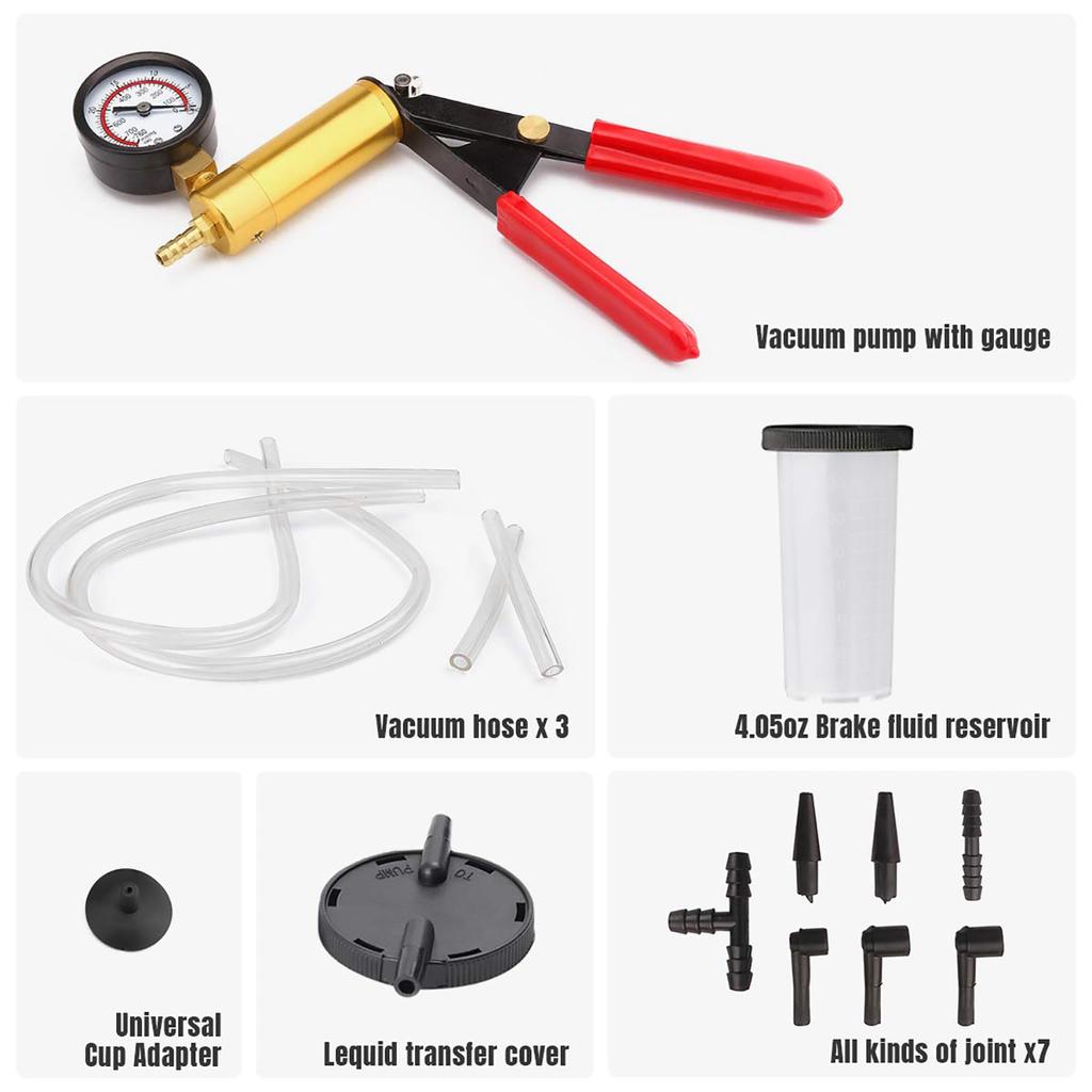 2 in 1 Brake Bleeder Kit Hand held Vacuum Pump Test Set for Automotive with Protected Case,One-Man Brake Clutch Bleeding Tool