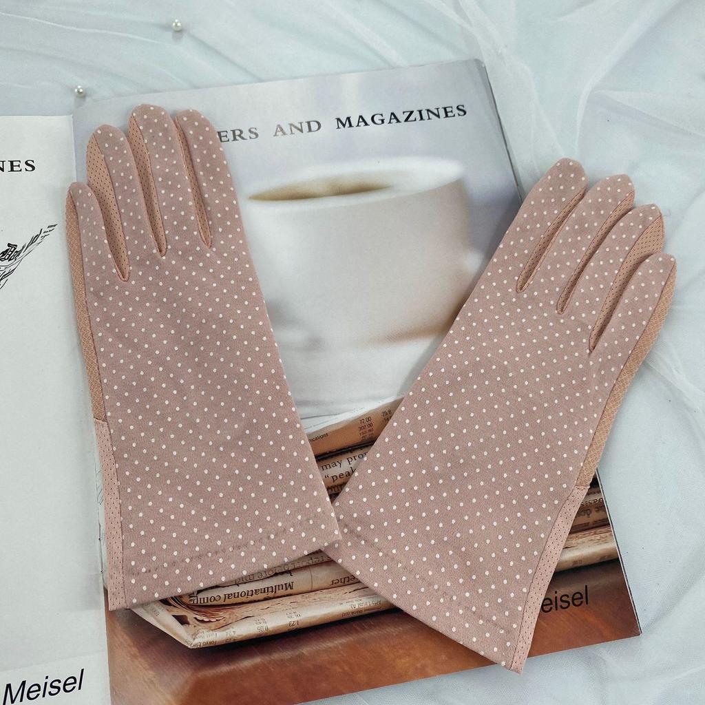 Women's Summer UV Protection Polka Dot Touchscreen Gloves - Non-Slip, All-Cotton for Driving and Cycling