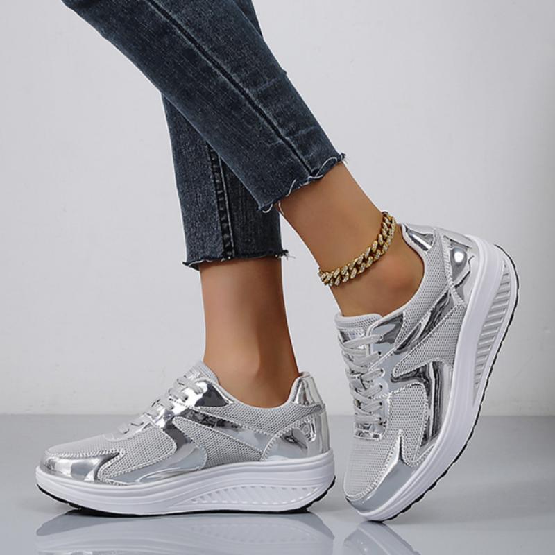 Shiny Casual Sneakers for Women Thick-soled Platform Shoes Fashionable Student Shoes