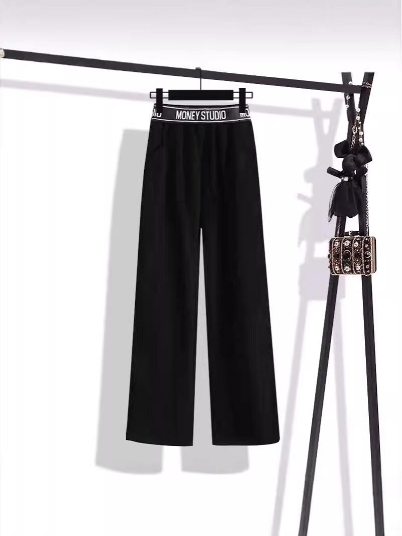 

Женские брюки с высокой посадкой из ледяного шелка с широкими штанинами - Осенний стройнящий стиль Small чёрный