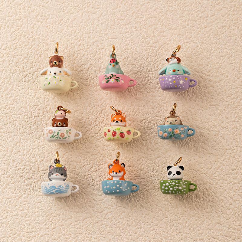 Cartoon Teacup Animal Series Pendant Necklace Cute Diy Fox Penguin Rabbit Panda Hedgehog 3D Pendant Jewelry Accessories