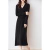 Women's 100% Pure Wool Mid-Length V-Neck Sweater Dress - Long Sleeve, Below Knee, Autumn/Winter Style