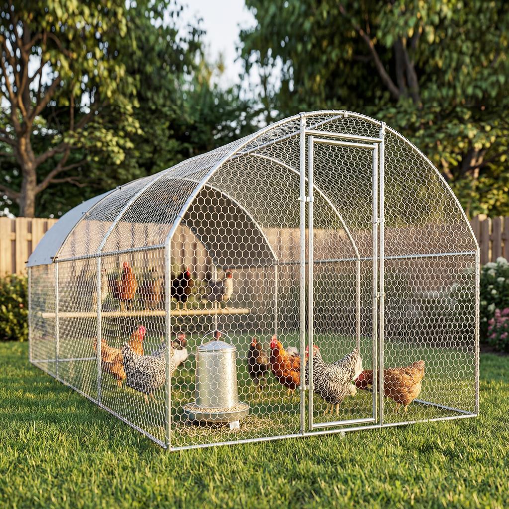 Outdoor Chicken Coop 2.8x5.1x1.9 M Oxford Fabric Cover Anti UV Waterproof Latches For 15 24 Chickens Silver