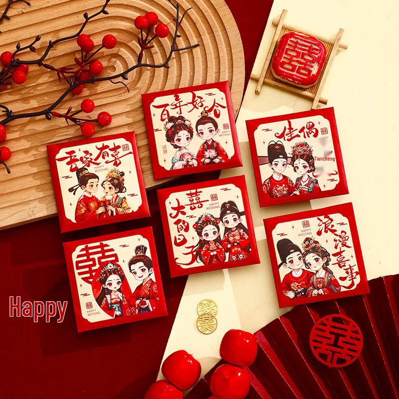 Creative 2025 Chinese Wedding Door-Blocking Red Envelopes – Stylish Cartoon Lai See Envelopes