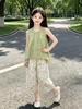 Girls' Sleeveless Top & Bloomers Set: Stylish Vest & Cropped Pants for Older Kids - Casual Summer Wear