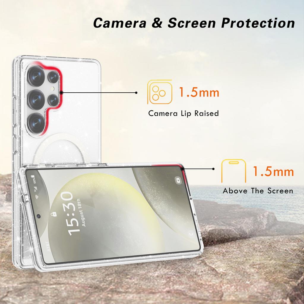 AMORUS For Samsung Galaxy S25 Ultra Magnetic Case Glitter Powder PC + TPU Phone Cover
