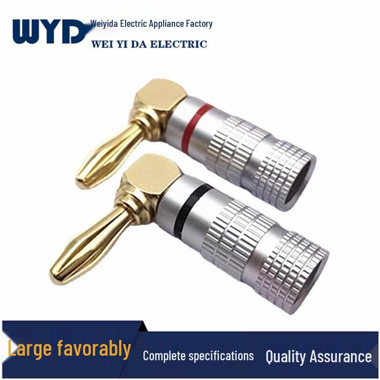 Gold-Plated Banana Plug 4mm 90° L-Shaped Elbow Red/Black Wire