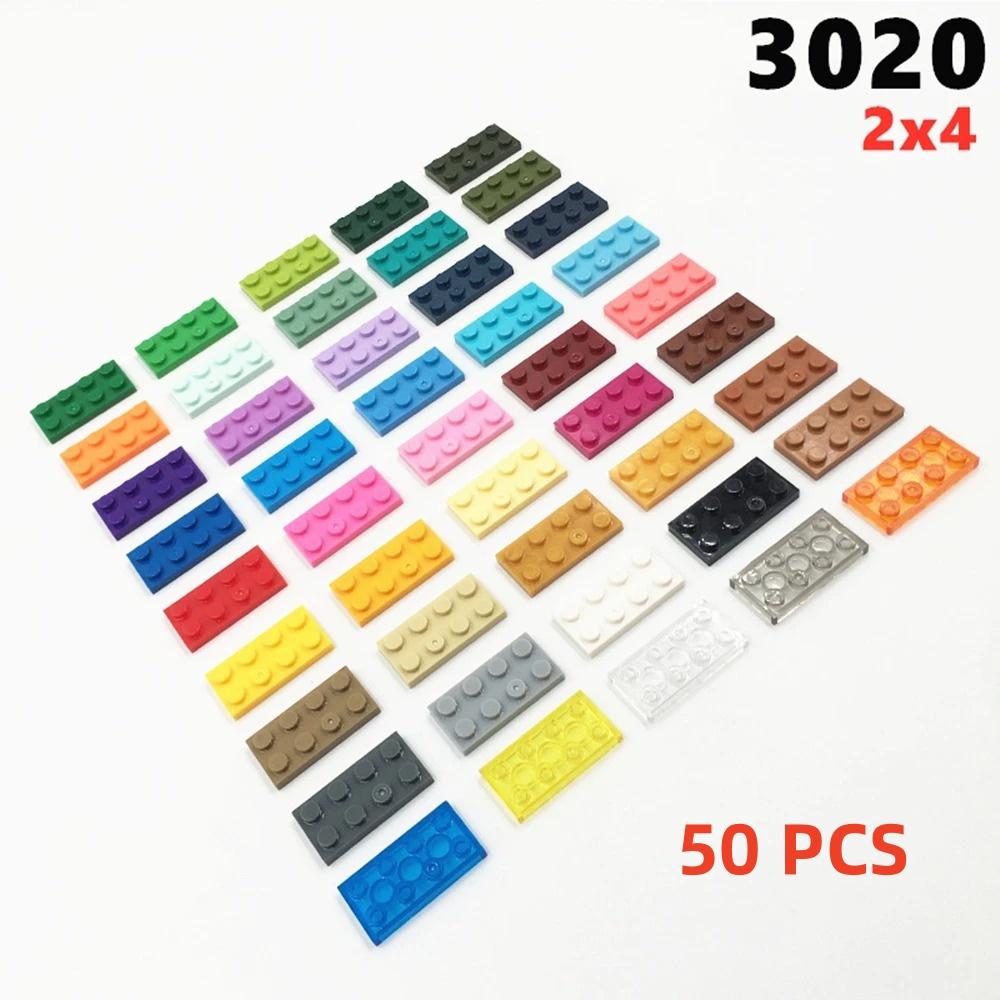 50 Stück/Los Bausteine 3020 Platte 2 x 4 Steine DIY Zusammenbau Sammlungen Großhandel Modulares GBC Spielzeug Für High-Tech MOC Set
