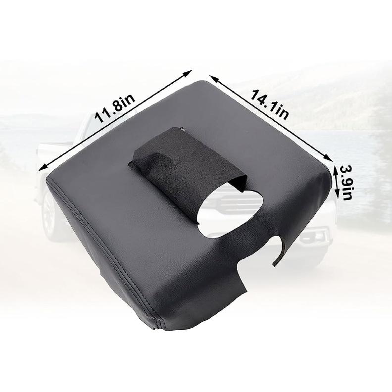 SecosAutoparts Black Leather Center Console Leather Lid Armrest Cover Replacement Compatible With Chevy Silverado GMC Sierra 2014 2015 2016 2017 2018