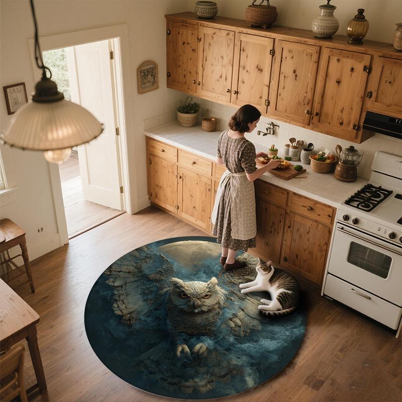 Smoke Wing-Spreading Owl,Round Area Rug,Carpet Rug for Living Room Bedroom Sofa Playroom Decor,Non-slip Floor Mat