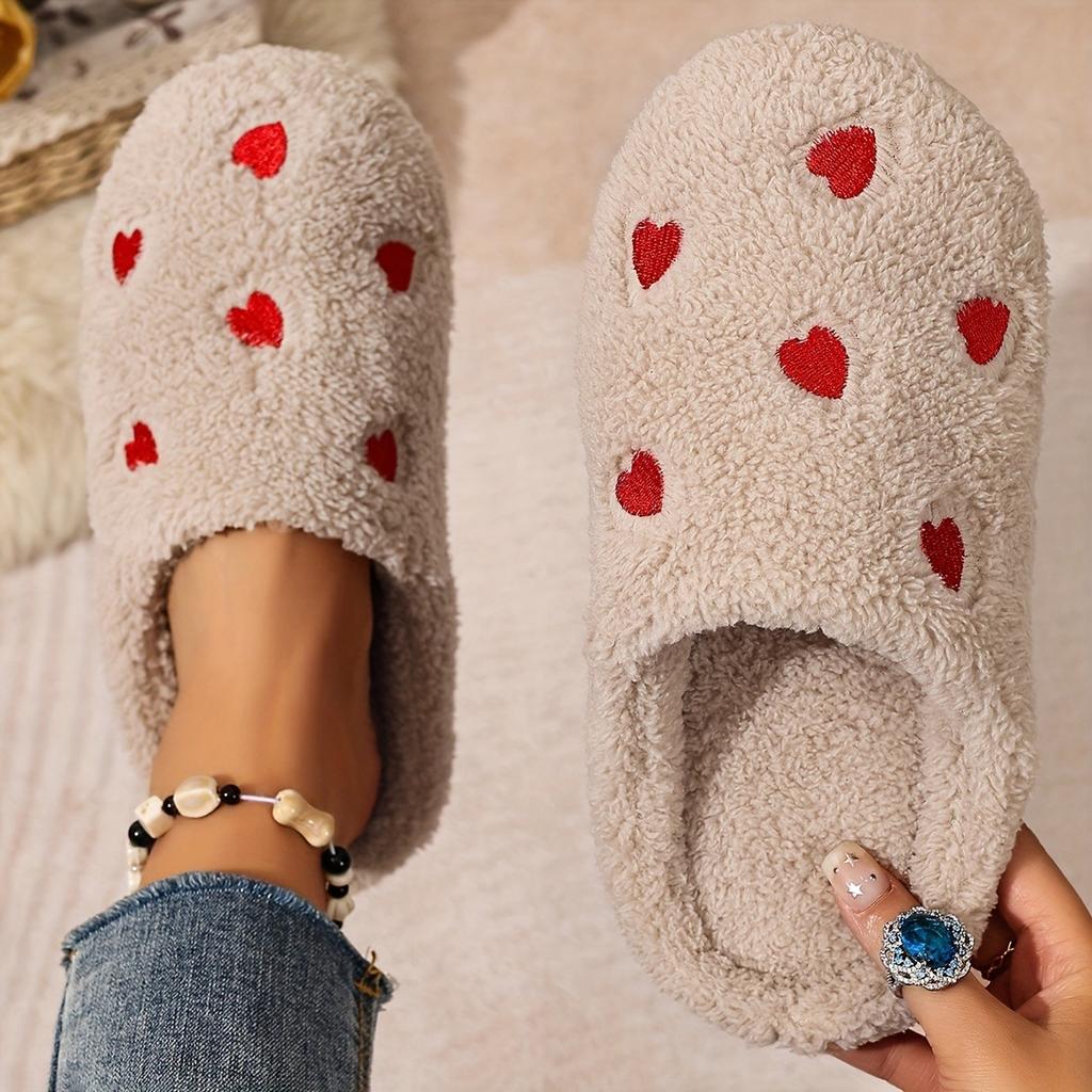 Soft Bottom Embroidered Heart-shaped Warm Slippers - Silent Slippers - Super Soft and Lightweight - Suitable for Use on Floors or Carpets