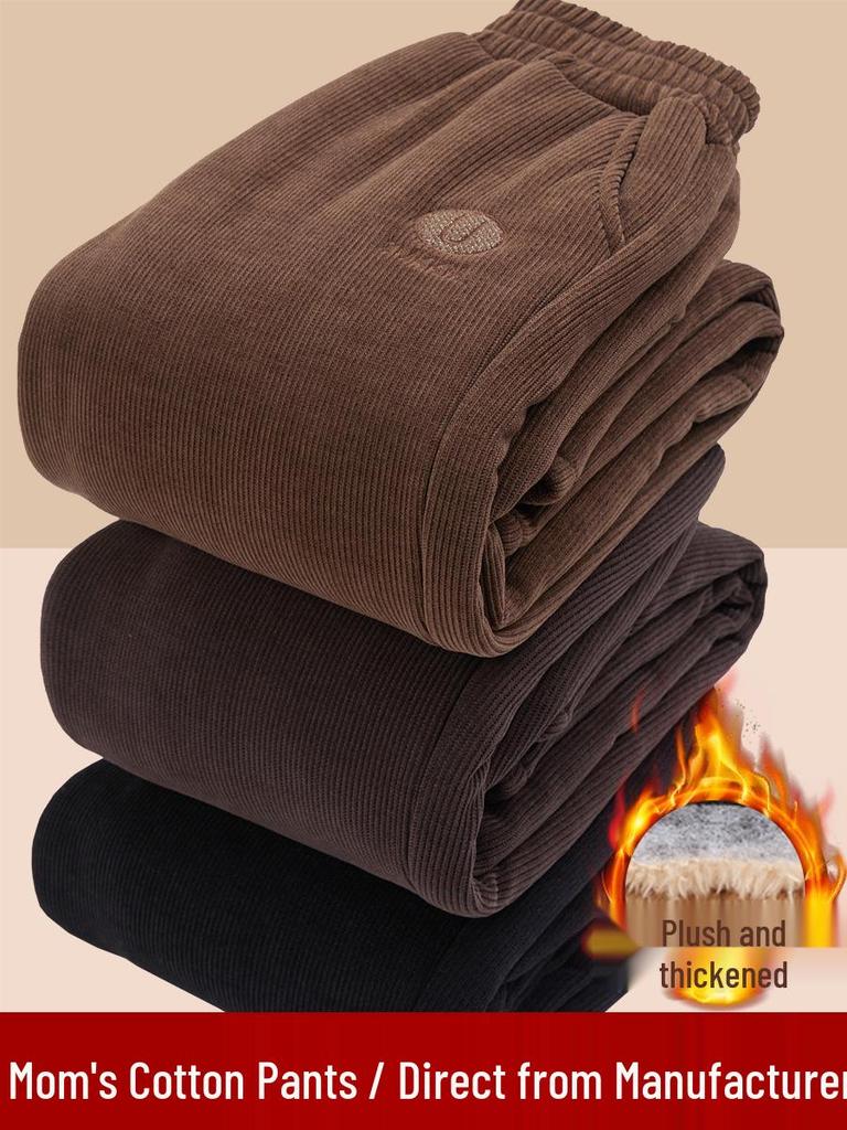 Women's Winter Plus Velvet Thickened Cotton Pants for Elderly: Warm, Loose Straight-Leg Fit for Grandma