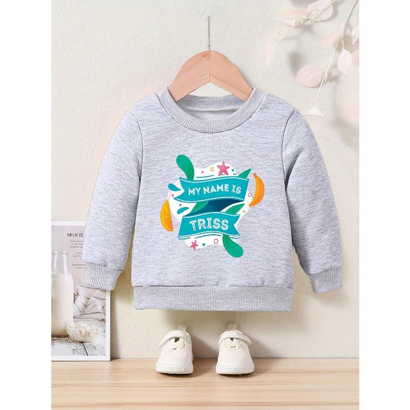 Kids' Casual Crew Neck Sweatshirt with Applique - Fabric with Slight Stretch - Regular Fit Cartoon Alphabet Print Pullover