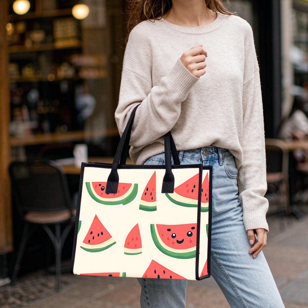 Cute Watermelon Print Large Tote Bag Casual Lightweight Shoulder Bag for Daily Shopping Travel