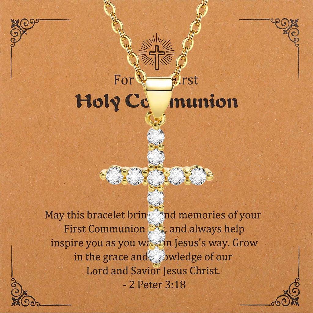 Cross Necklace for Women, Baptism First Holy Communion Confirmation Easter Gifts Teenage Christmas Gift for Mom Nephew