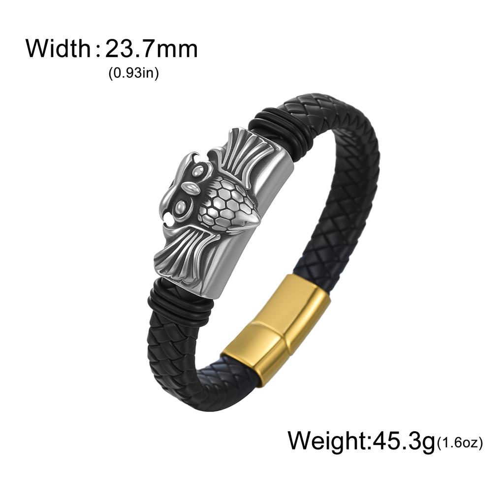 Dreamtimes Retro Stainless Steel Lion Head Steel Woven Leather Rope Bracelet for Women Men Hip-Hop Trendy Jewelry