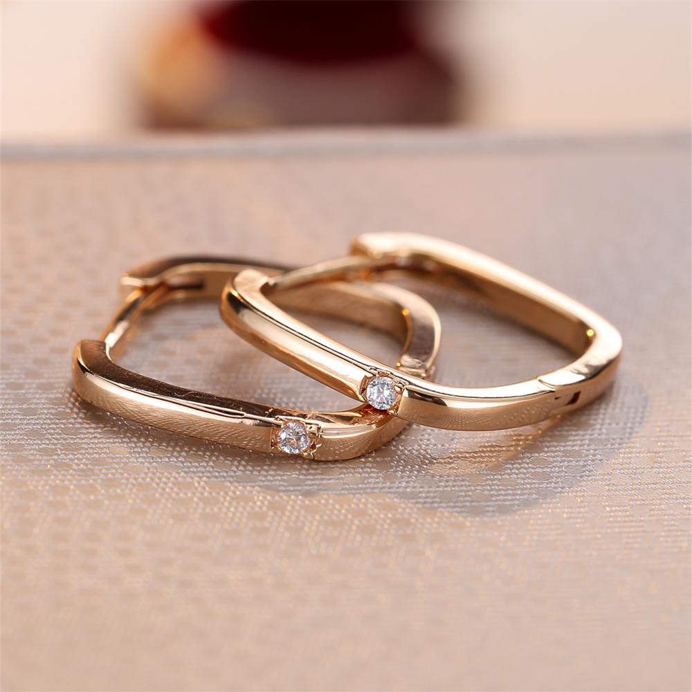 White Zircon Tiny Round Stone Square Hoop Earrings For Women Vintage Gold Color Ear Buckle Wedding Jewelry Engagement Party Gift