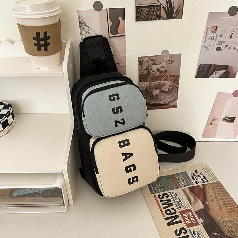 Spring Trendy New Ins Contrasting Color Breast Bag Women's Bag Fashion Sports Messenger Bag Personalized Tooling Mobile Phone Fanny Pack