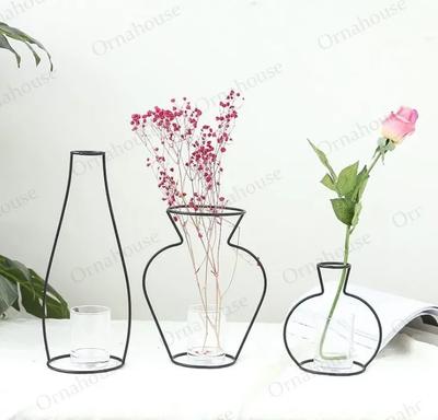 Metallhalterung im nordischen Stil für Zuhause, kreativer flaschenloser Schmuck, Vintage-Vasen aus Eisendraht, trockene und frische Blumenarrangements, Eisenhandwerk