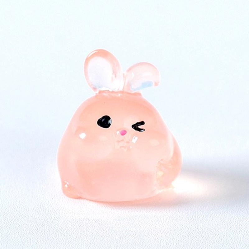 6 Piece Resin Rabbit Figurine Set with Glow Feature Miniatures Rabbit Ornament for Bedroom, Living Room, Study