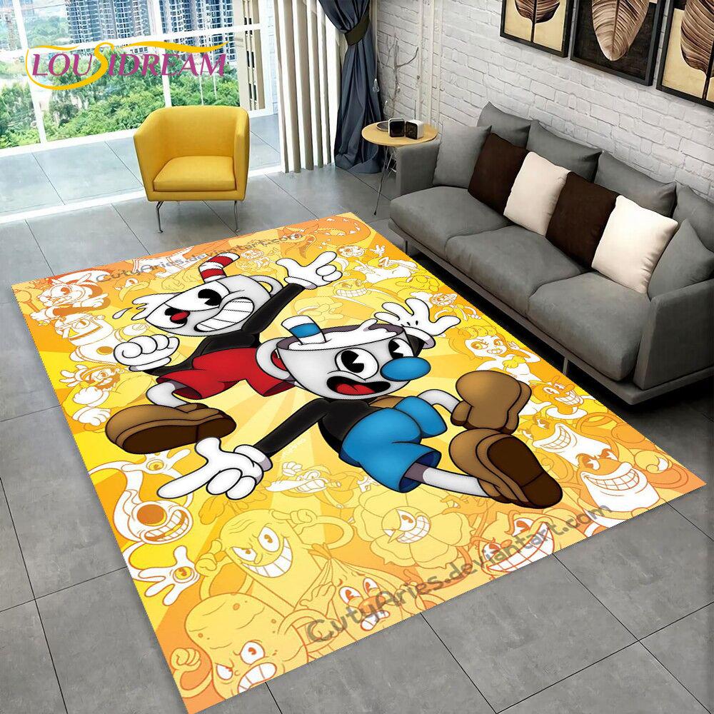 Juego, Cuphead y Mugman, alfombra para área de jugador, alfombra para sala de estar, dormitorio, decoración de felpudo para sofá, alfombra antideslizante para juegos de niños