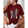 Happy Carnivals Creative Skull Hand Print Women T Shirts Summer O-Neck T-Shirt Soft Cotton Sportswear Oversized Clothes