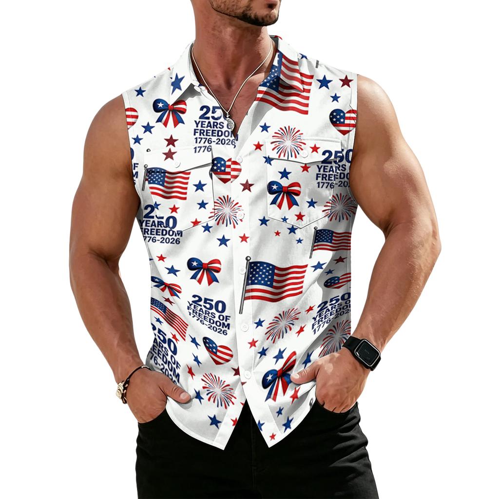 Men's Workwear Lapel Button-Down Vest Shirt - Lightweight Sleeveless Top