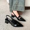 Designer Summer Pointed Toe Women Sandals Fashion Singbacks Mules Shoes Ladies Elegant Thick Heel Party Dress Shoes