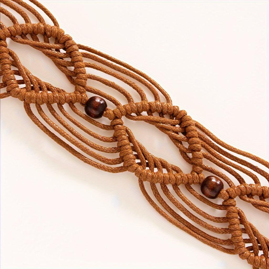 Multi-Color Bohemian Style Spring And Summer Fashion Women Handmade Wooden Circle Braided Hollow Belt Wax Rope Braided Belt Ethnic Style